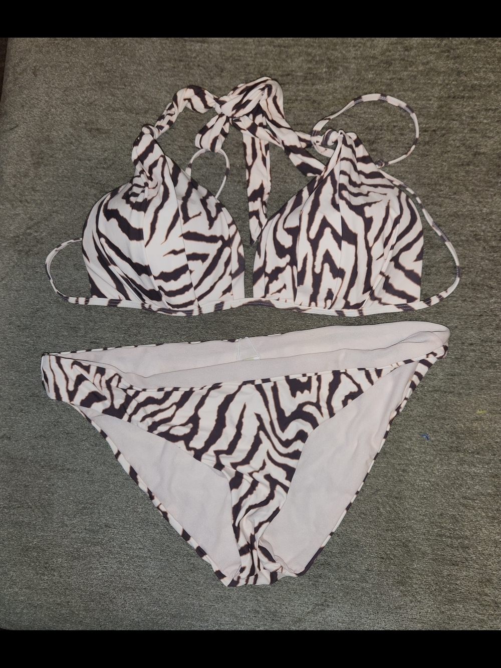 Gianni Bini Zebra Print Bikini Blush Triangle Srung Tie Top & Bikini Bottoms XL